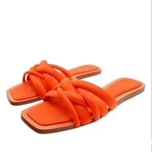 Zara orange/coral strappy slide sandals